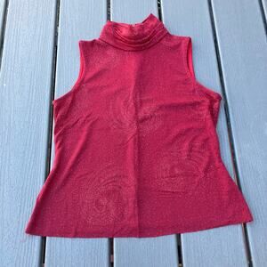 Vintage 90s sparkly swirl red high neck sleeveless top, statement going out